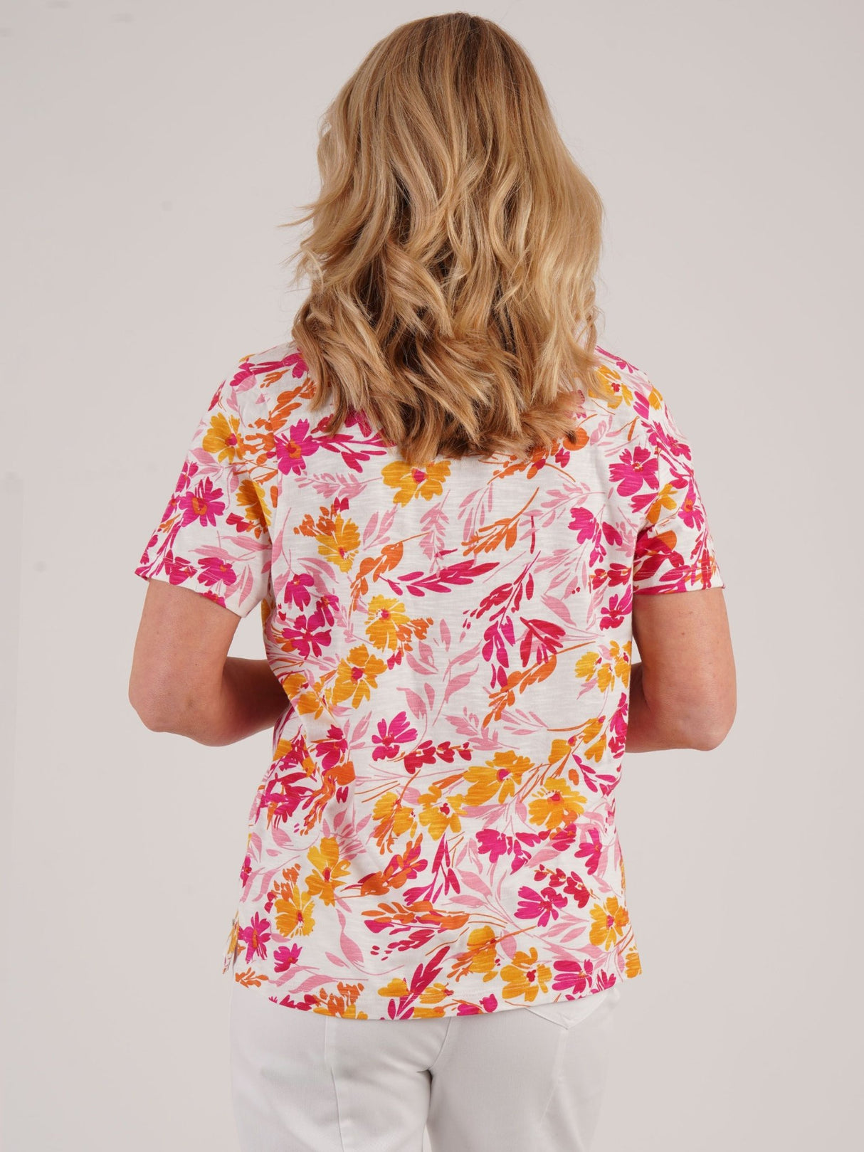 TIGI 14/16 Cerise Bouquet Floral Square Neckline Top - T25 - 41C - Old Railway Line Garden Centre