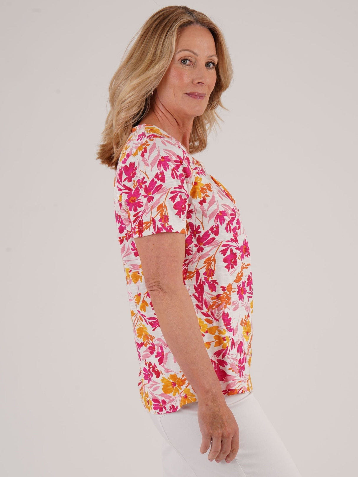 TIGI 14/16 Cerise Bouquet Floral Square Neckline Top - T25 - 41C - Old Railway Line Garden Centre