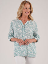 TIGI 14/16 Mint Green Viscose Dobby Notch Neckline Top - T25 - 40A - Old Railway Line Garden Centre