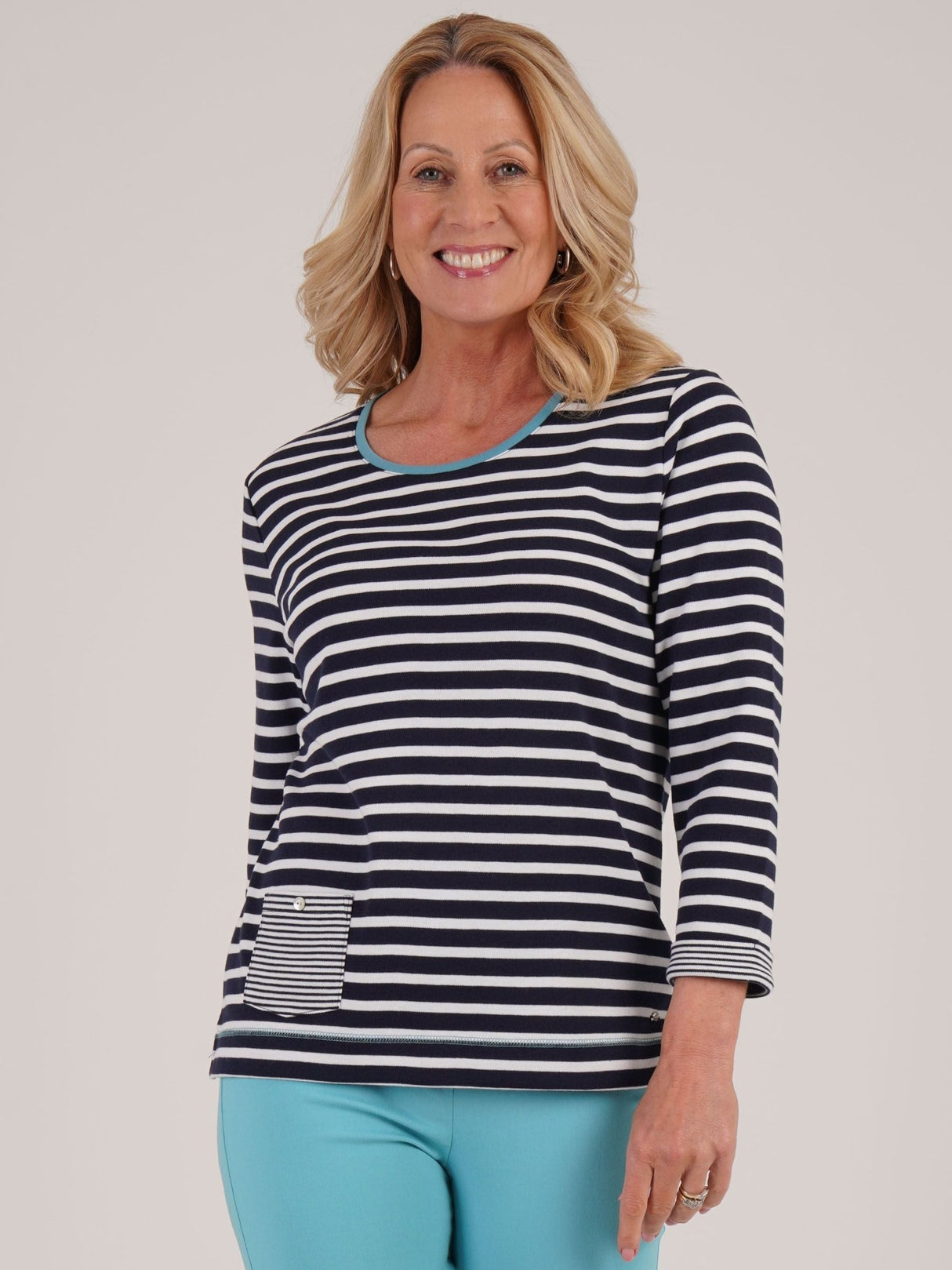 TIGI 14/16 Navy French Stripe With Pocket Top - T25 - 44A - Old Railway Line Garden Centre