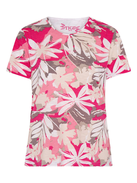 TIGI 14/16 Pink Floral All Over Print Top - T25 - 41B - Old Railway Line Garden Centre
