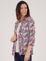 TIGI 14/16 Pink Sunset Leaf All - over - print Shrug Jacket - T25 - 35D - Old Railway Line Garden Centre