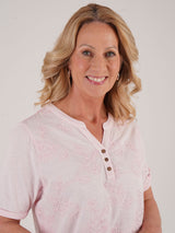 TIGI 14/16 Rose Pink Embroidered Notch Neckline Top - T25 - 38C - Old Railway Line Garden Centre