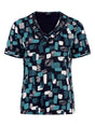 TIGI 14/16 Sea Green Mod Eco Print V Neck Top - T25 - 40C - Old Railway Line Garden Centre