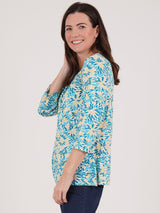 TIGI 14/16 Turquoise Splash Mosiac Ruched Neck Top - T25 - 36B - Old Railway Line Garden Centre