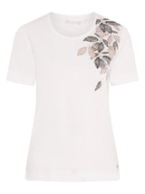 TIGI 14/16 White Crew Neck Leaf Print Placement Top - T25 - 42A - Old Railway Line Garden Centre