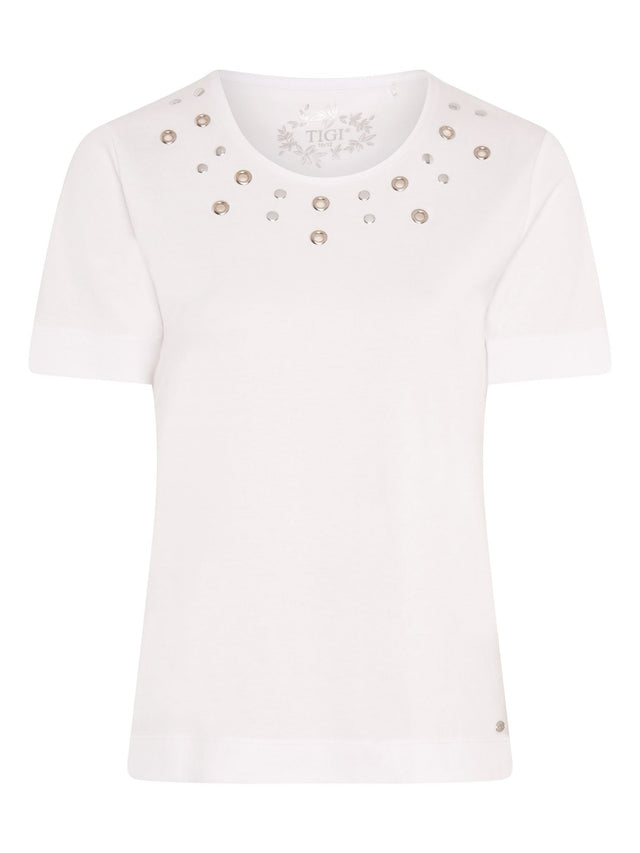 TIGI 14/16 White Eyelet Neck Trim Top - T25 - 42B - Old Railway Line Garden Centre