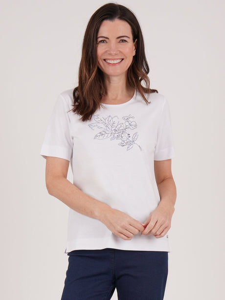 TIGI 14/16 White Floral Embroidery Placement Top - T25 - 36A - Old Railway Line Garden Centre