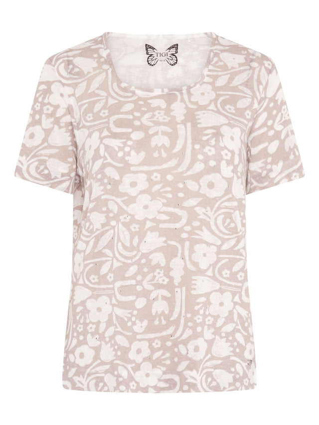 TIGI 14/16 White Ivory Floral Block Print Top - T25 - 44D - Old Railway Line Garden Centre
