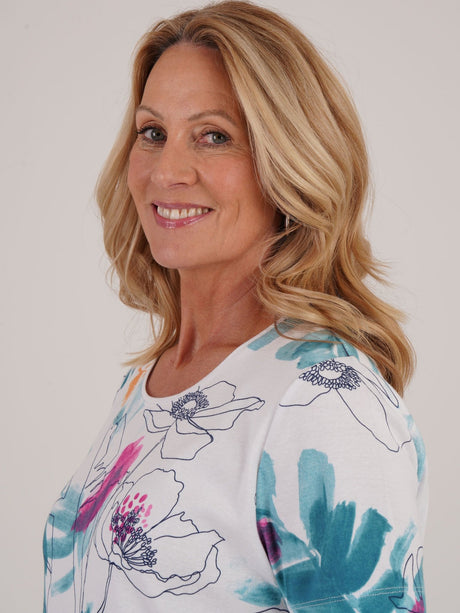 TIGI 14/16 White Sketch Palm Print Top - T25 - 43C - Old Railway Line Garden Centre