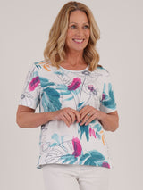 TIGI 14/16 White Sketch Palm Print Top - T25 - 43C - Old Railway Line Garden Centre