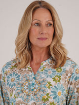 TIGI 18/20 Blue Mosaic Print Notch - neck Top - T25 - 42E - Old Railway Line Garden Centre