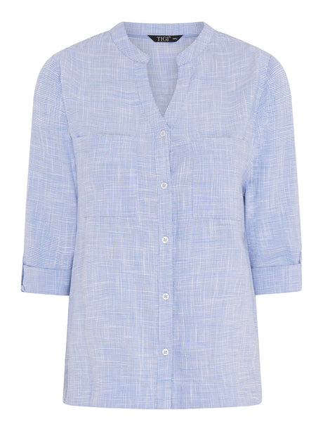 TIGI 18/20 Blue Notch Neck Micro - check Shirt - T25 - 39A - Old Railway Line Garden Centre