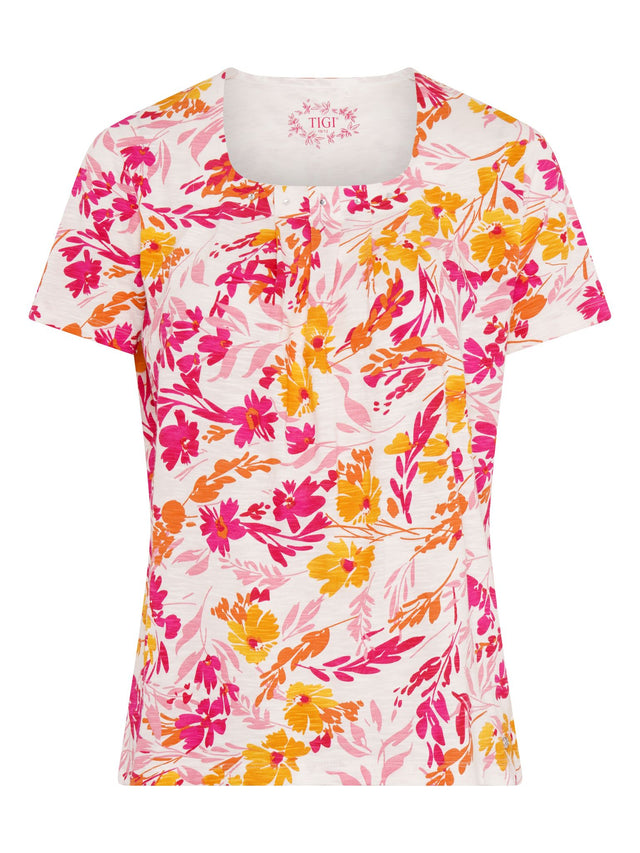 TIGI 18/20 Cerise Bouquet Floral Square Neckline Top - T25 - 41C - Old Railway Line Garden Centre