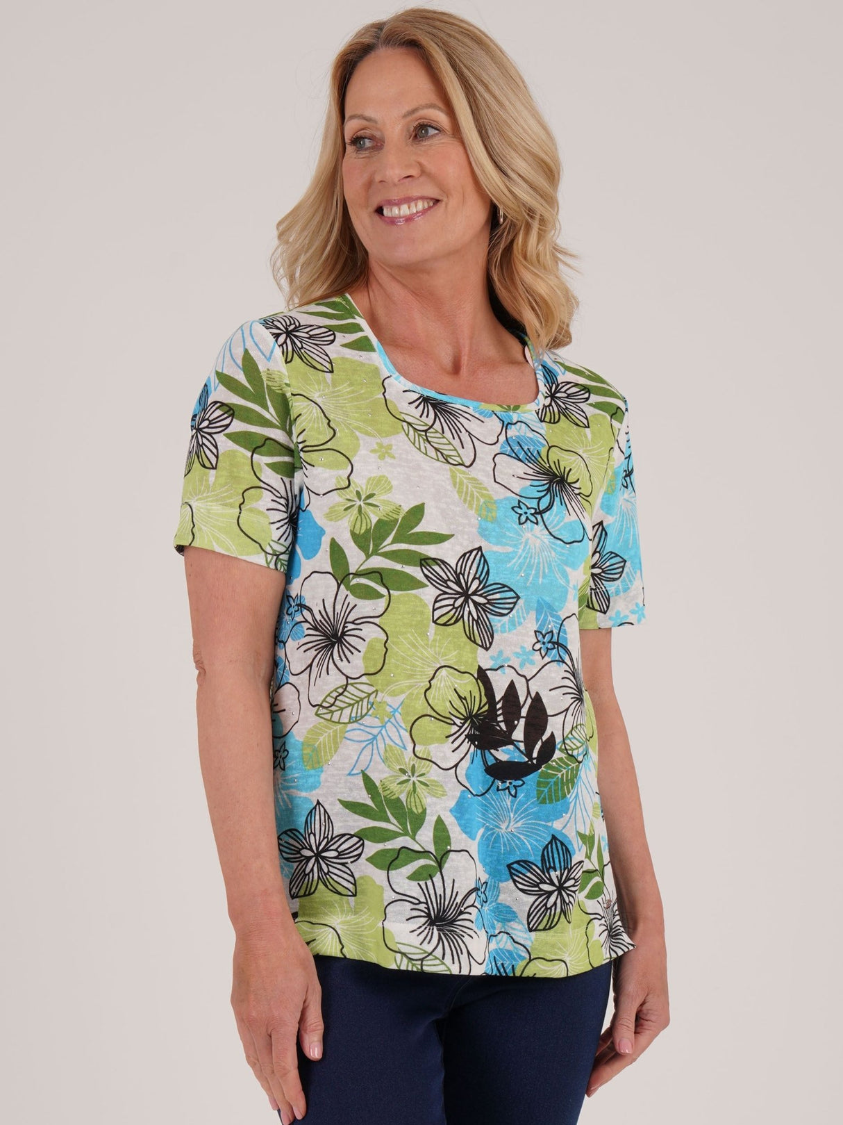 TIGI 18/20 Green Tropical Floral All - over Print Top - T25 - 42D - Old Railway Line Garden Centre