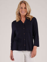 TIGI 18/20 Navy Cotton Modal Shirt - T25 - 39E - Old Railway Line Garden Centre