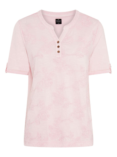 TIGI 18/20 Rose Pink Embroidered Notch Neckline Top - T25 - 38C - Old Railway Line Garden Centre