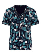 TIGI 18/20 Sea Green Mod Eco Print V Neck Top - T25 - 40C - Old Railway Line Garden Centre