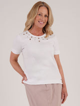 TIGI 18/20 White Eyelet Neck Trim Top - T25 - 42B - Old Railway Line Garden Centre