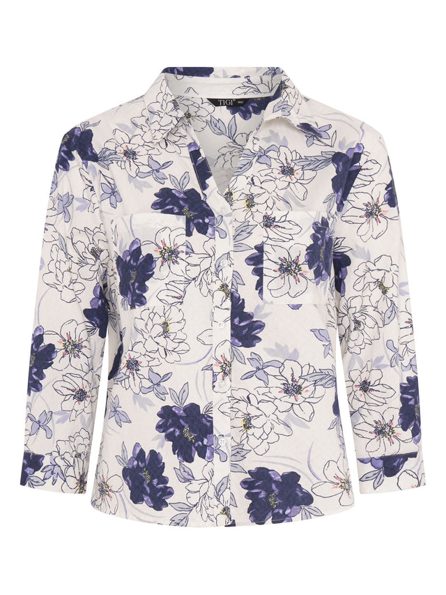 TIGI 18/20 White Floral Cotton Dobby Shirt - T25 - 39D - Old Railway Line Garden Centre