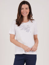 TIGI 18/20 White Floral Embroidery Placement Top - T25 - 36A - Old Railway Line Garden Centre
