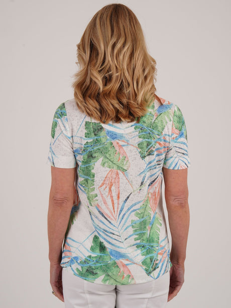TIGI 18/20 White Paradise Palm Print Devore Top - T25 - 43D - Old Railway Line Garden Centre