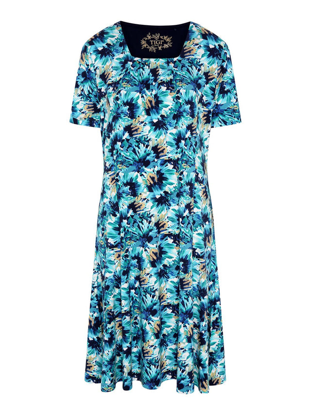 TIGI 22/24 Blue Splash Leaf All - over Print Dress - T25 - 30E - Old Railway Line Garden Centre