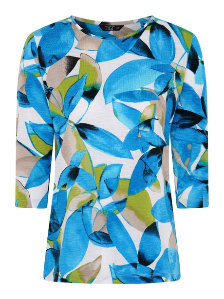 TIGI 22/24 Blue/Green Patch Leaf Print Top - T25 - 34B - Old Railway Line Garden Centre