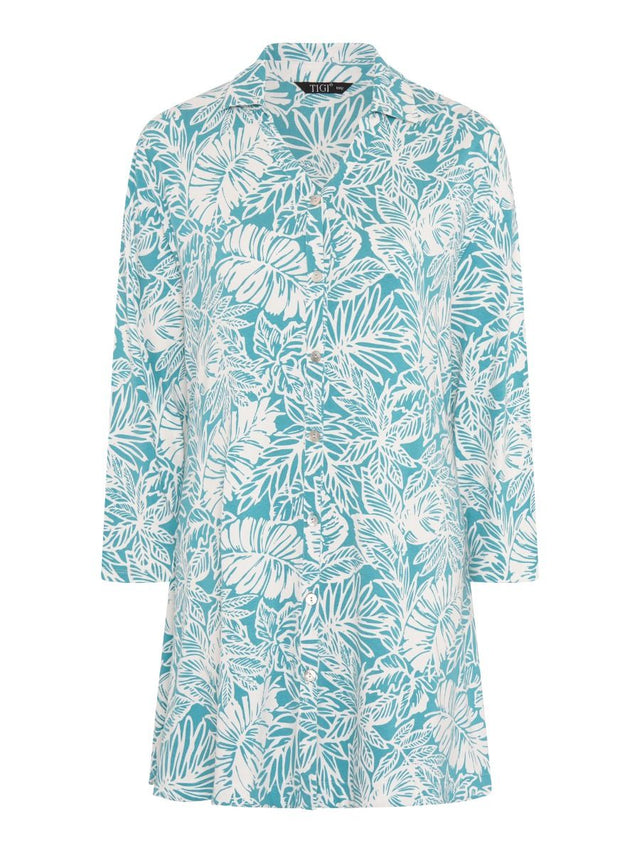 TIGI 22/24 Sea Green Tropical Palm Print Tunic - T25 - 43B - Old Railway Line Garden Centre