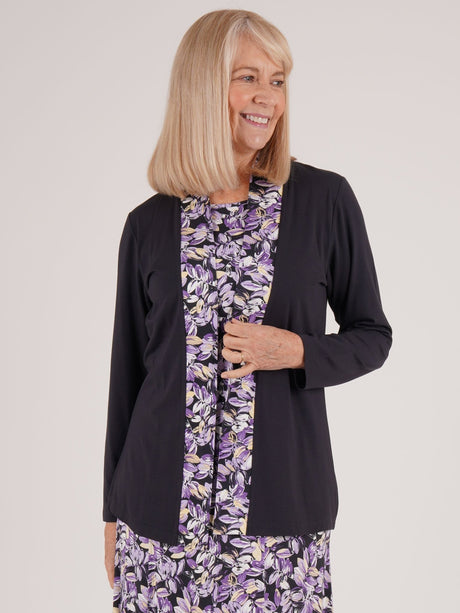 TIGI 22/24 Tonal Brushstroke Floral Mock Cardigan Top - T25 - 32D - Old Railway Line Garden Centre