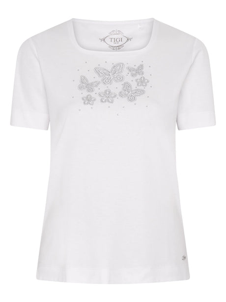 TIGI 22/24 White Butterfly Floral Embellished Top - T25 - 38D - Old Railway Line Garden Centre