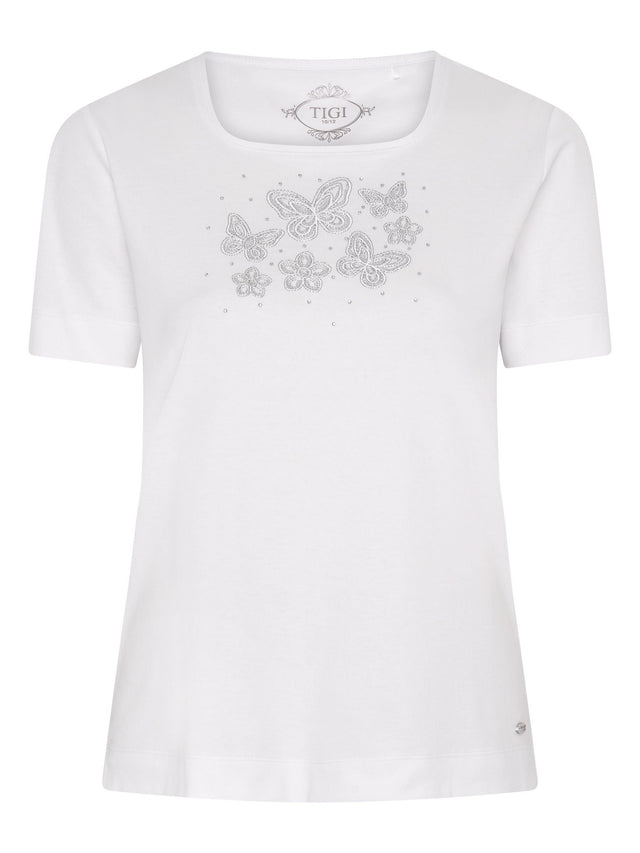 TIGI 22/24 White Butterfly Floral Embellished Top - T25 - 38D - Old Railway Line Garden Centre