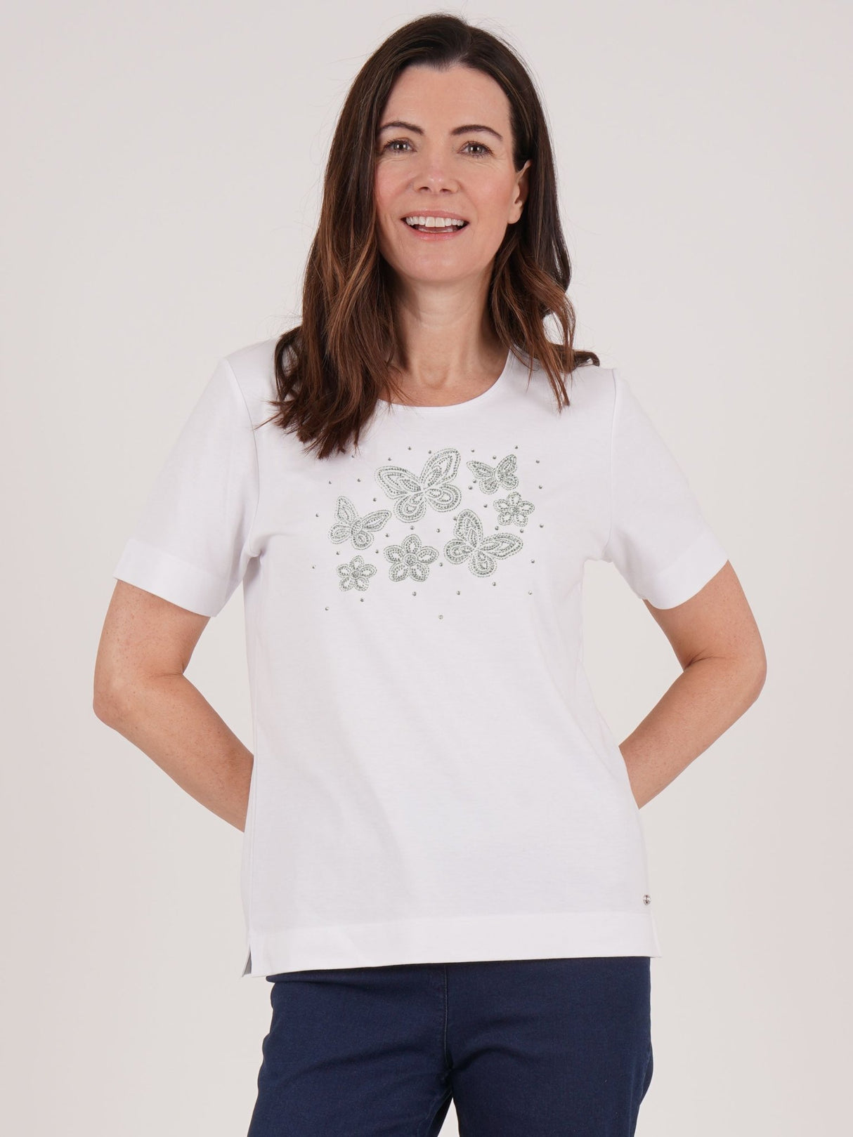 TIGI 22/24 White Butterfly Floral Embellished Top - T25 - 38D - Old Railway Line Garden Centre