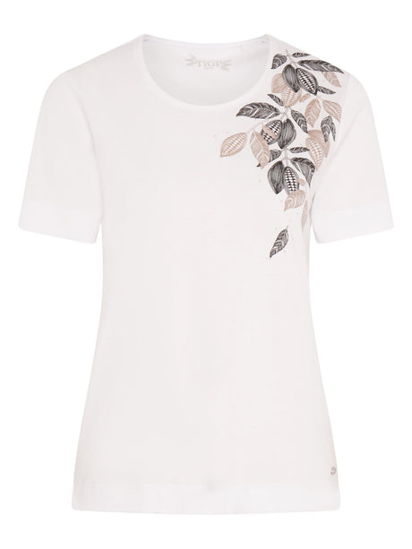 TIGI 22/24 White Leaf Print Placement Top - T25 - 42A - Old Railway Line Garden Centre