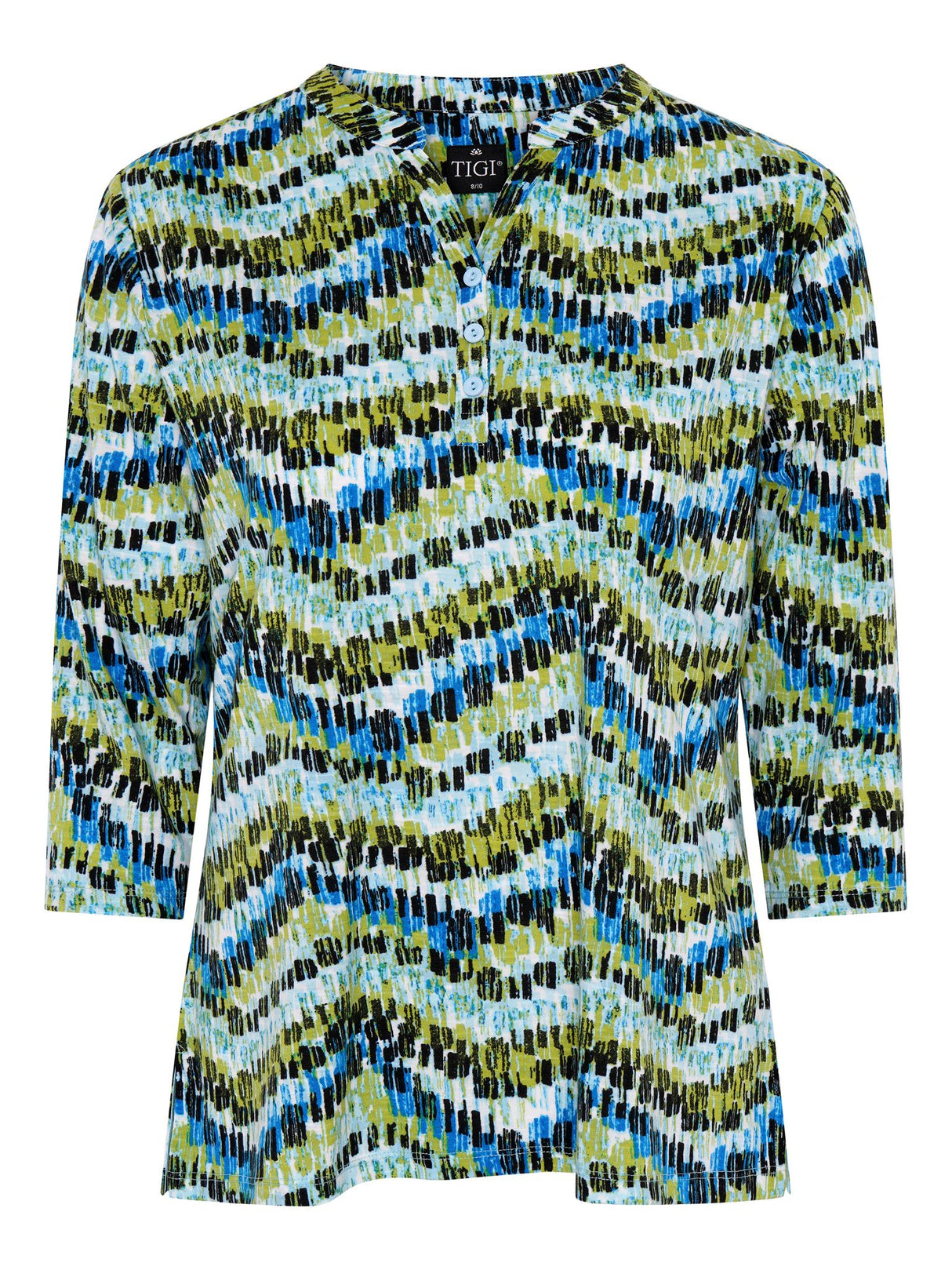 TIGI 8/10 Green Abstract Notch Neckline Top - T25 - 34A - Old Railway Line Garden Centre