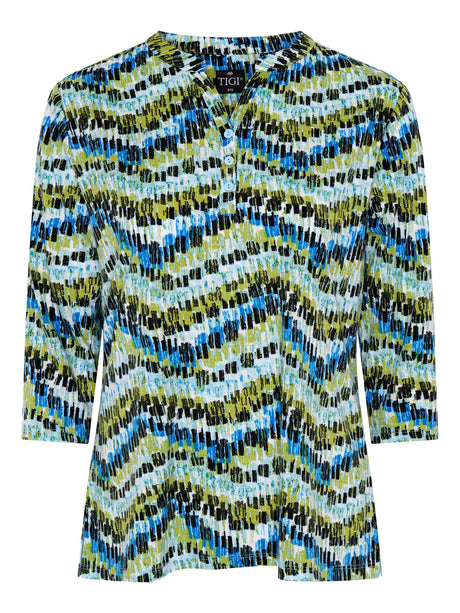 TIGI 8/10 Green Abstract Notch Neckline Top - T25 - 34A - Old Railway Line Garden Centre