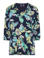 TIGI 8/10 Navy Rainforest All Over Print V Neck Top - T25 - 43A - Old Railway Line Garden Centre