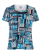 TIGI 8/10 Sea Green Square Neck Patchwork Print Top - T25 - 40B - Old Railway Line Garden Centre