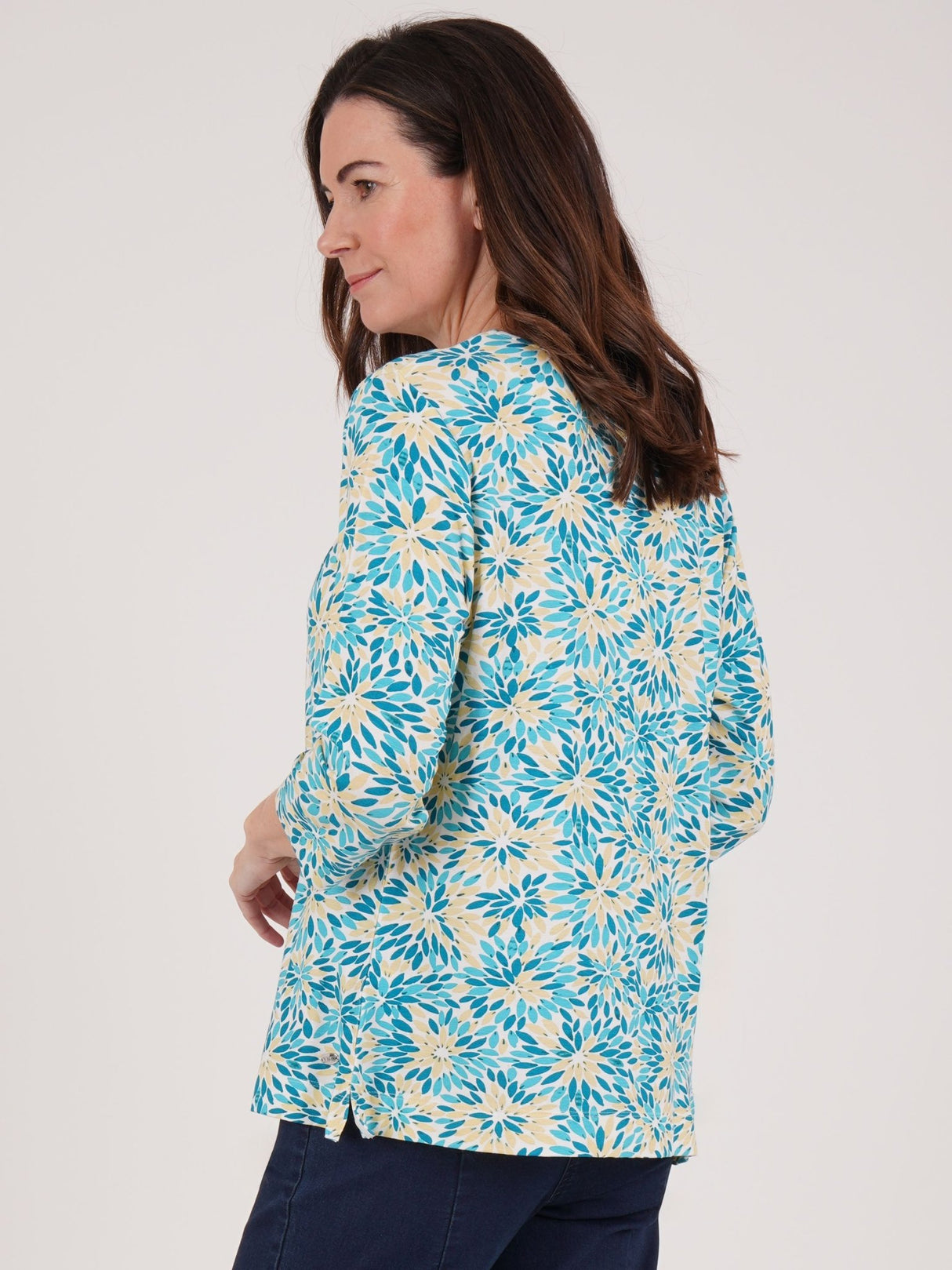 TIGI 8/10 Turquoise Splash Mosiac Ruched Neck Top - T25 - 36B - Old Railway Line Garden Centre