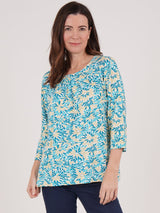 TIGI 8/10 Turquoise Splash Mosiac Ruched Neck Top - T25 - 36B - Old Railway Line Garden Centre