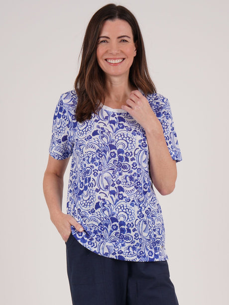 TIGI 8/10 Ultramarine Paisley All - over - print Top - T25 - 39B - Old Railway Line Garden Centre