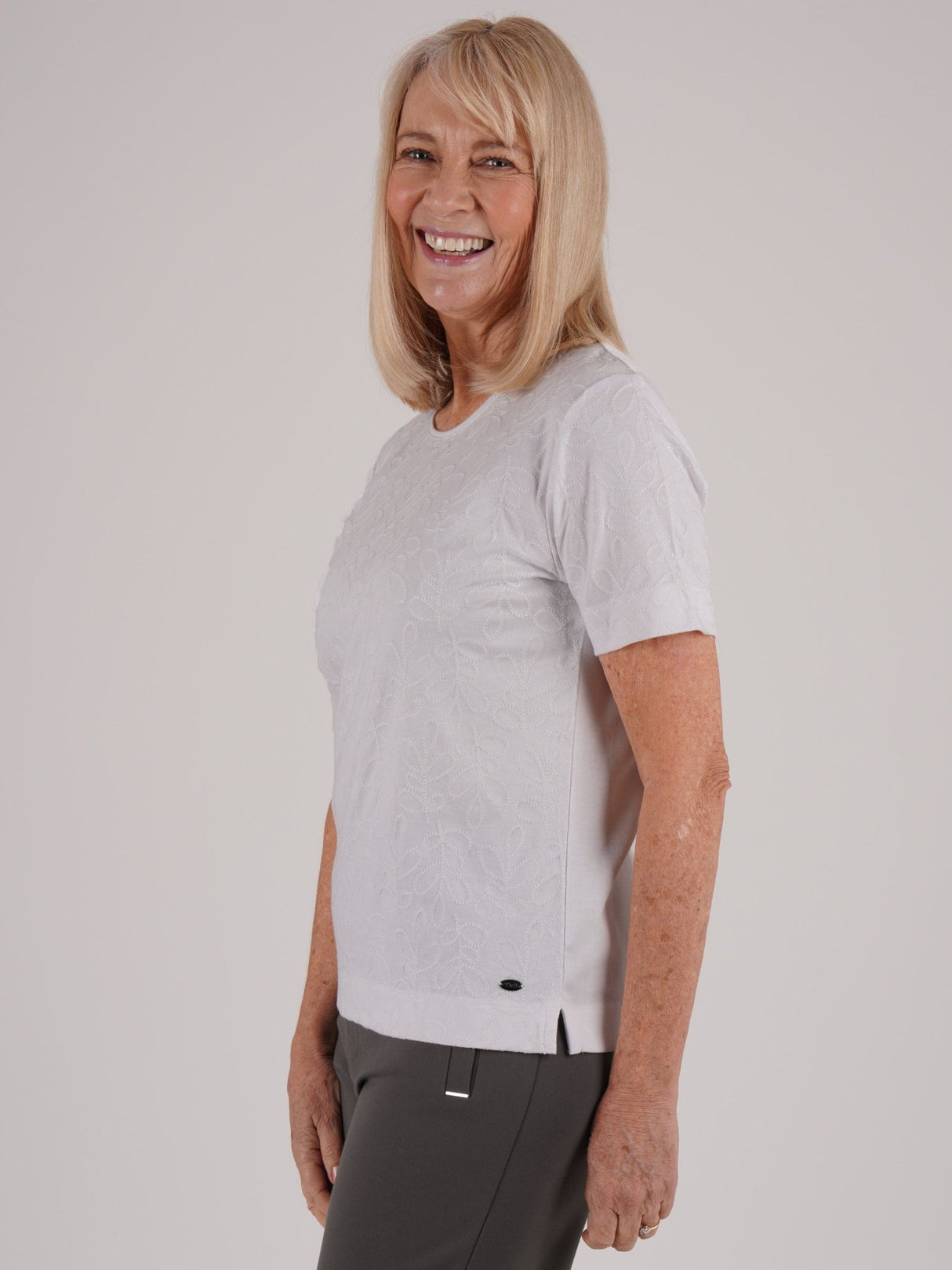 TIGI 8/10 White All - Over Leaf Embroidery Top - T25 - 31A - Old Railway Line Garden Centre