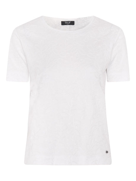 TIGI 8/10 White All - Over Leaf Embroidery Top - T25 - 31A - Old Railway Line Garden Centre