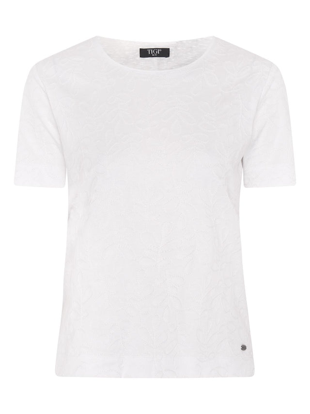 TIGI 8/10 White All - Over Leaf Embroidery Top - T25 - 31A - Old Railway Line Garden Centre