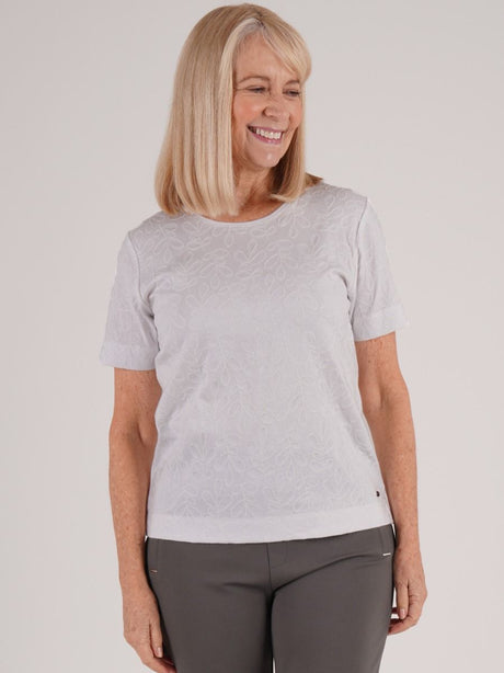 TIGI 8/10 White All - Over Leaf Embroidery Top - T25 - 31A - Old Railway Line Garden Centre