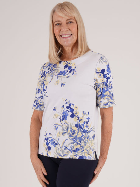 TIGI 8/10 White/Blue Floral Placement Print Top - T25 - 33C - Old Railway Line Garden Centre