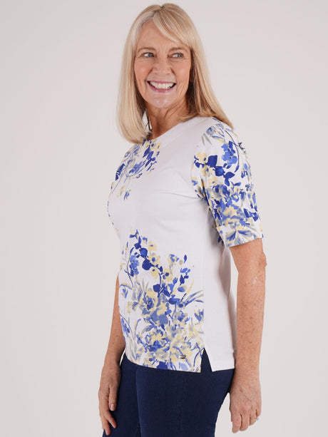 TIGI 8/10 White/Blue Floral Placement Print Top - T25 - 33C - Old Railway Line Garden Centre