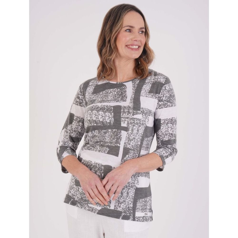 Tigi Abstract Mono Print Top - Grey - Old Railway Line Garden Centre