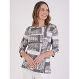 Tigi Abstract Mono Print Top - Grey - Old Railway Line Garden Centre