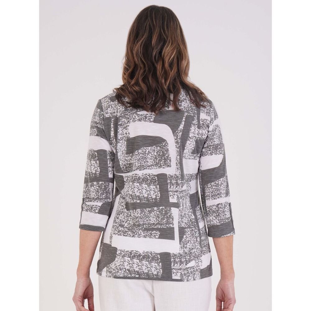 Tigi Abstract Mono Print Top - Grey - Old Railway Line Garden Centre
